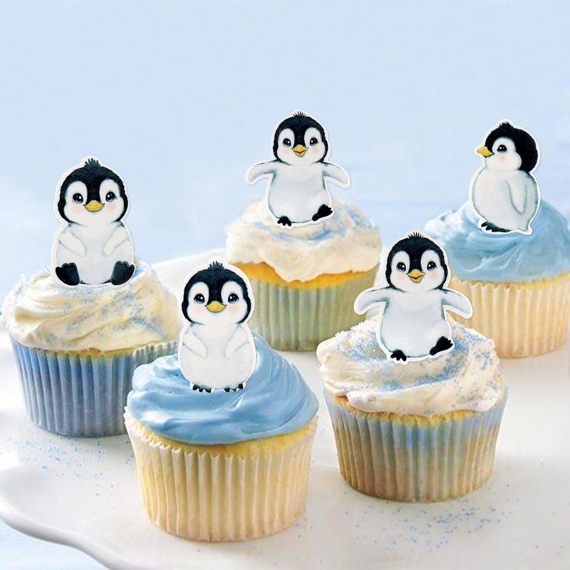 Ercadio 40 PCS Edible Penguin Baby Cupcake Toppers Cute Penguin Cake Picks Christmas Xmas Holiday New Year Holiday Winter Baby Shower Kids Birthday Party Supplies - Image 5